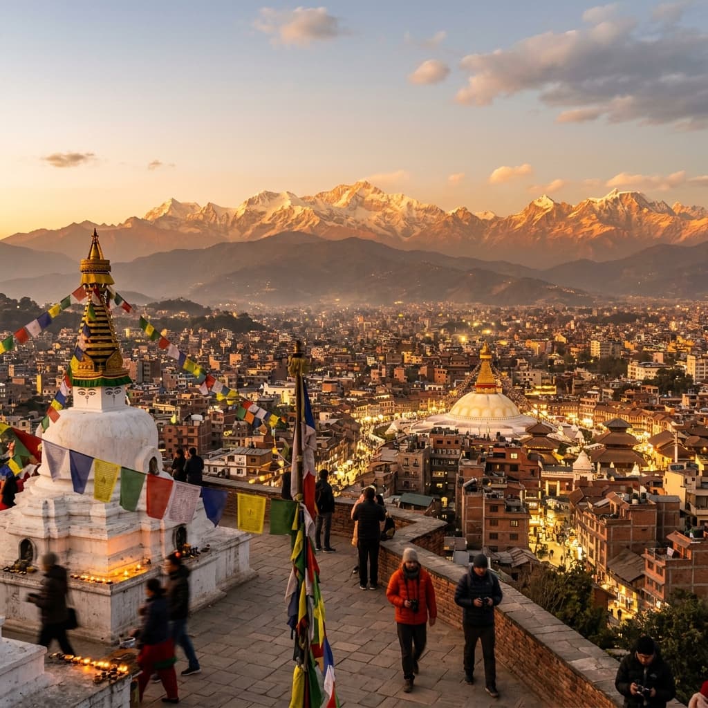 Kathmandu cityscape at golden hour